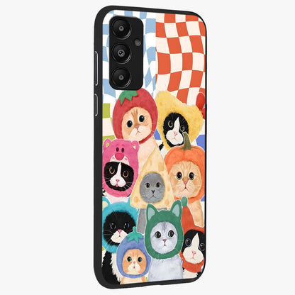 Cats in Fruits Glass Case upright view showcasing charming cat artwork with fun fruity theme.