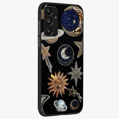 Celestial Gem Constellations Glass Case upright view showcasing cosmic constellation artwork with celestial aesthetic style.