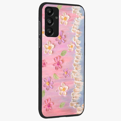Dreamy Painted Garden Glass Case upright view showcasing vibrant floral garden artwork with artistic nature theme.