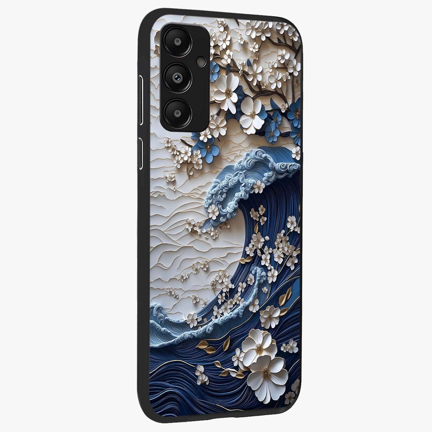 Floral Wave Origami Glass Case upright view showcasing creative floral origami artwork with artistic decorative theme.