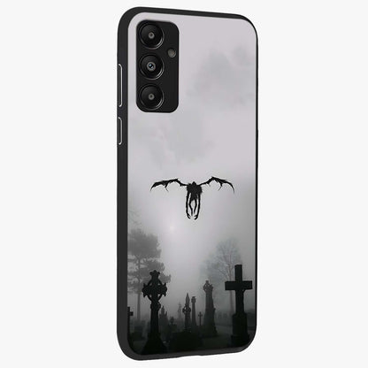 Graveyard Shadow Descent Glass Case upright view showcasing haunting graveyard artwork with dramatic dark theme.