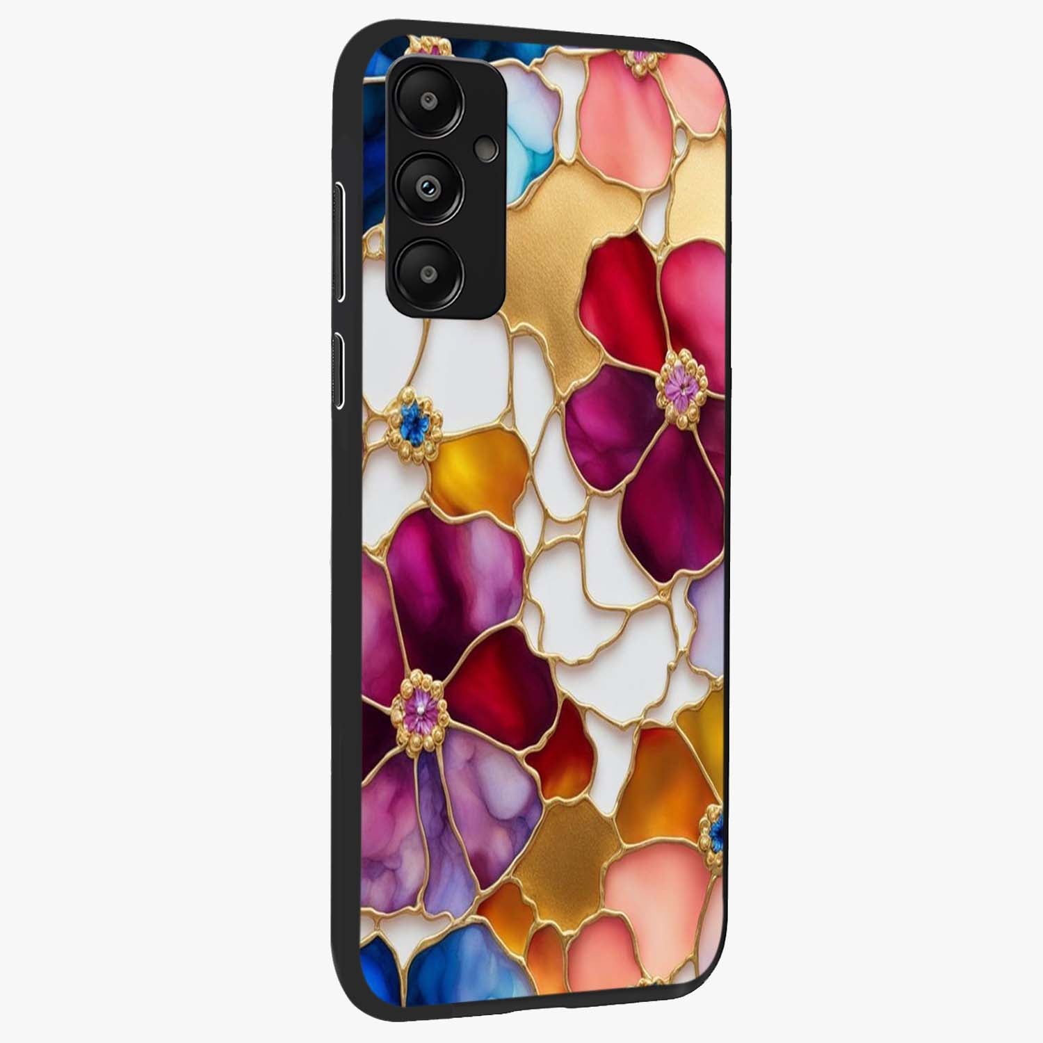 Marble Flower Pattern Glass Case upright view showcasing decorative marble flower artwork with refined style.