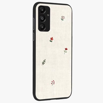 Minimalistic Blue With White Flower Pattern Glass Case upright view showcasing clean white flower artwork with calming blue theme.
