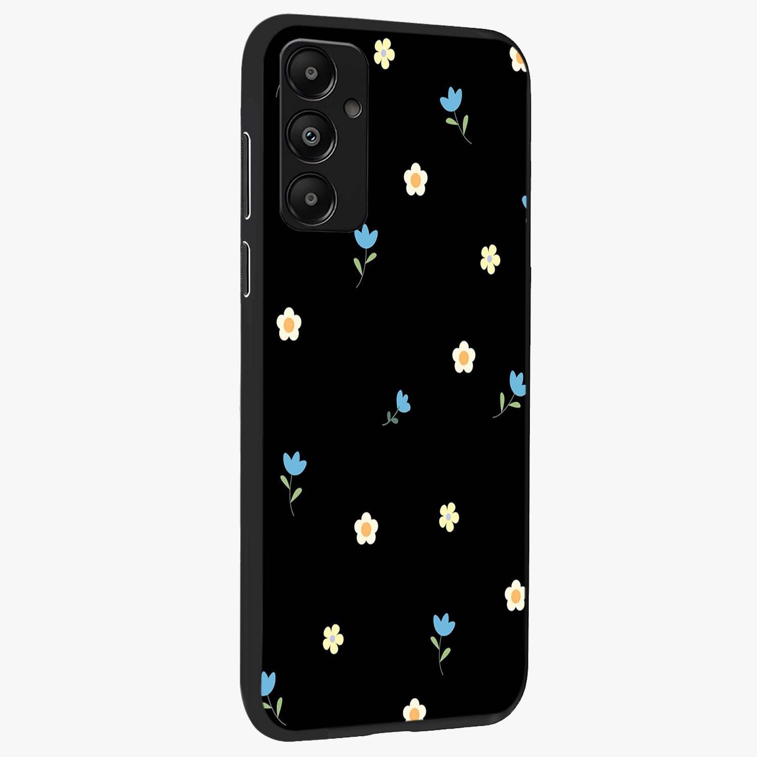Minimal Petal Whispers Glass Case upright view showcasing elegant floral artwork with modern minimalist style.