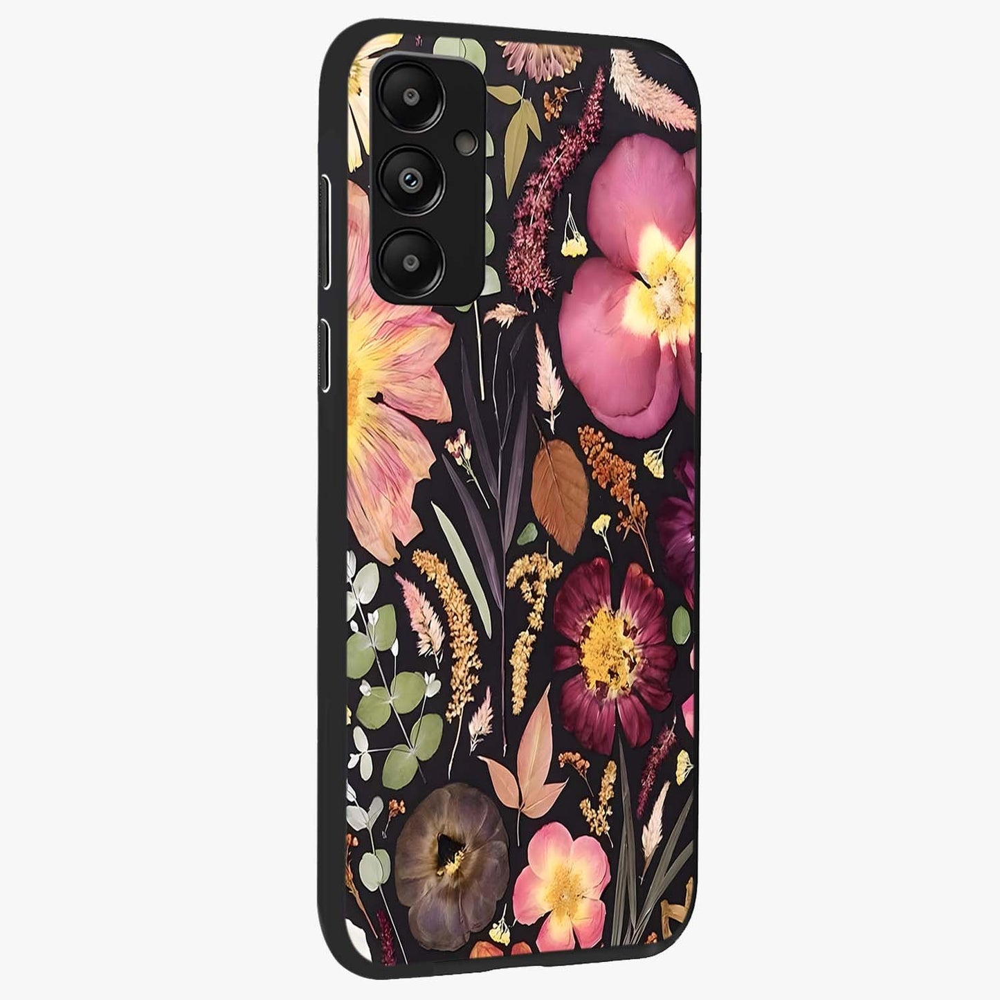 Petal Dream Tapestry Glass Case upright view showcasing detailed floral tapestry artwork with artistic nature theme.