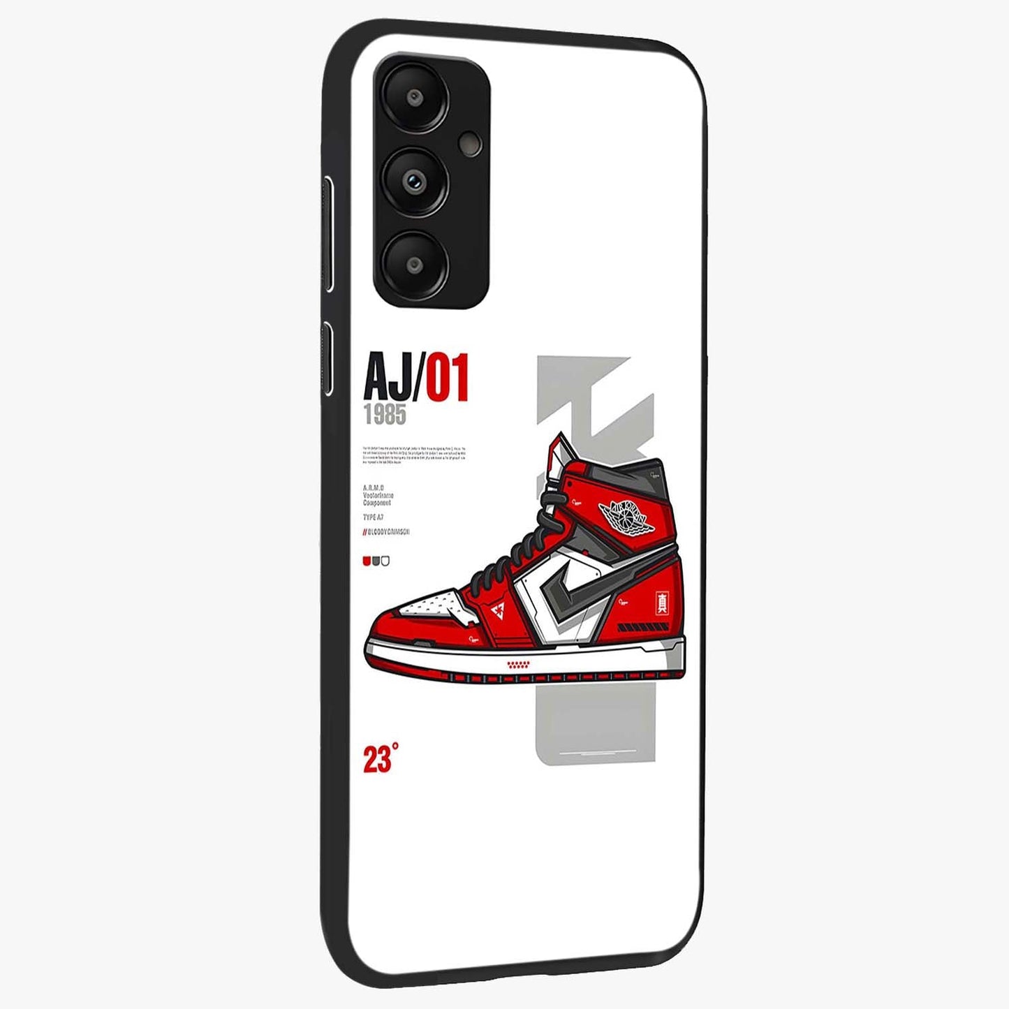 Retro Sneaker Blueprint Glass Case upright view showcasing stylish sneaker illustration with vintage streetwear theme.