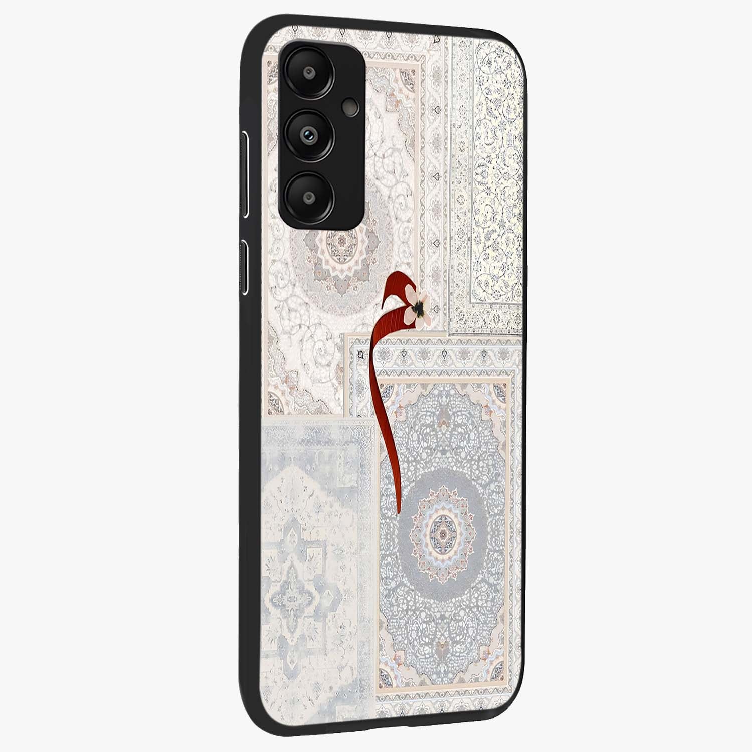 White Aesthetic Bow Glass Case upright view showcasing delicate ribbon bow artwork with cute minimalist theme.