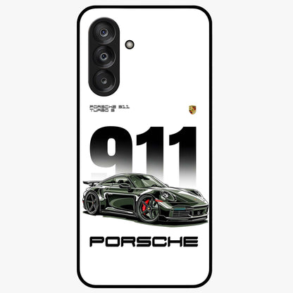 911 Turbo Dominance Glass Case showing clean flat back view with bold 911 sports car artwork and glossy glass finish.