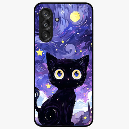 Abstract Cat Art Glass Case showing flat back view with artistic cat illustration and glossy glass finish.