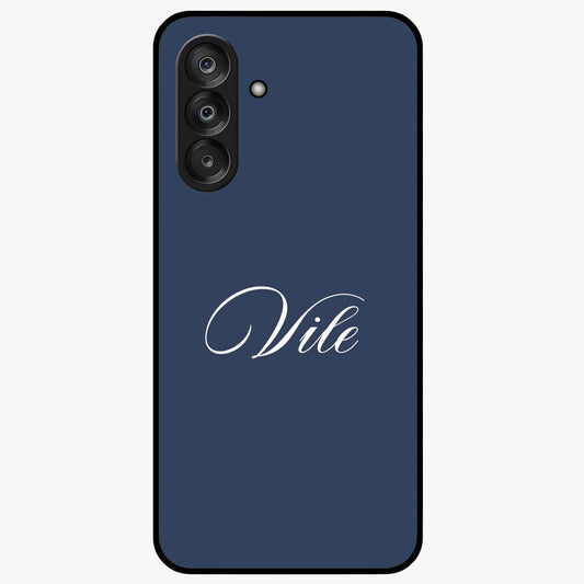 Blue Background Personalized Custom Name Glass Case showing flat back view with minimal blue background and custom name design.