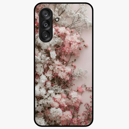 Blush Blossom Cloud Glass Case showing flat back view with dreamy blush cloud blossom artwork and glossy glass finish.