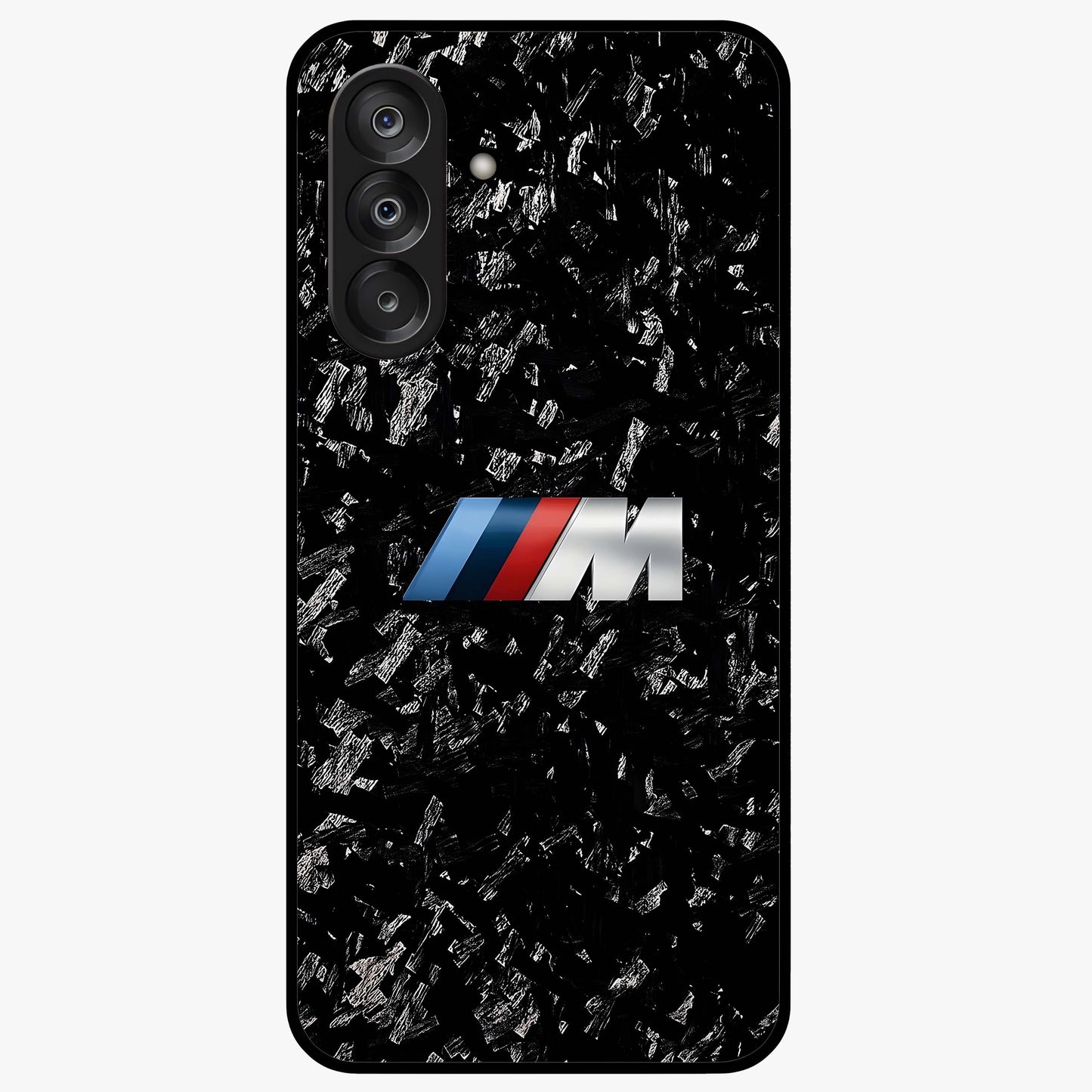 Carbon Speed Mark Glass Case showing flat back view with sporty carbon pattern artwork and glossy glass finish.