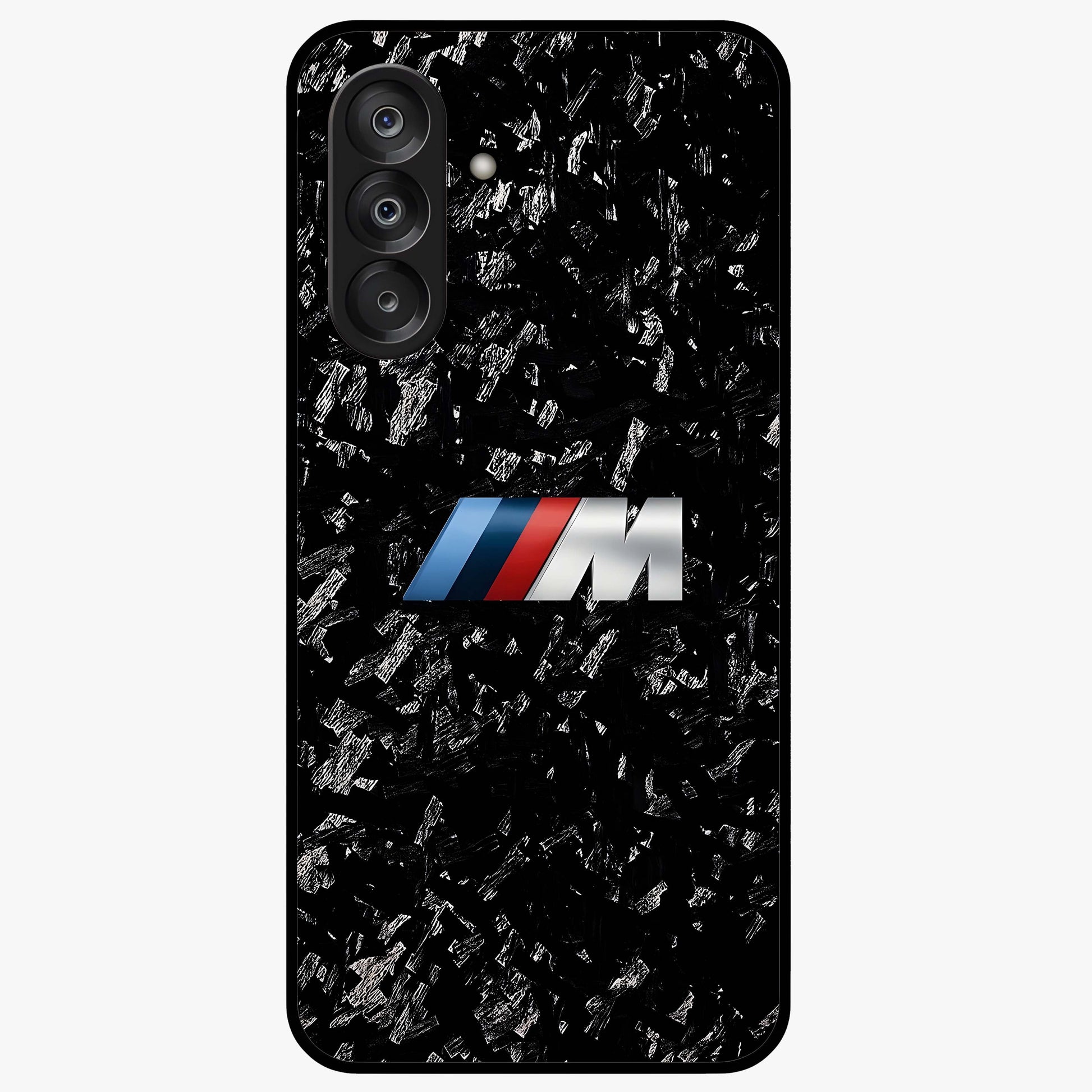 Carbon Speed Mark Glass Case showing flat back view with sporty carbon pattern artwork and glossy glass finish.