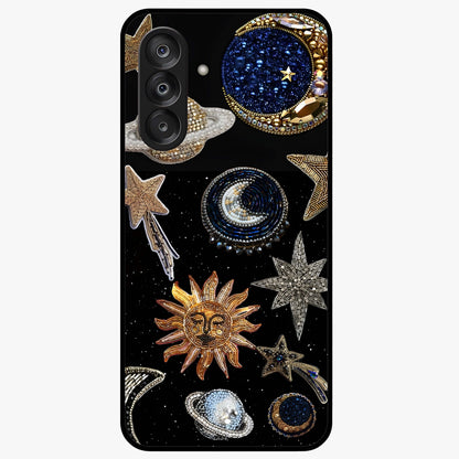 Celestial Gem Constellations Glass Case showing flat back view with sparkling constellation artwork and glossy glass finish.