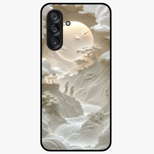 Celestial Origami Glass Case showing flat back view with artistic origami inspired celestial artwork and glossy glass finish.