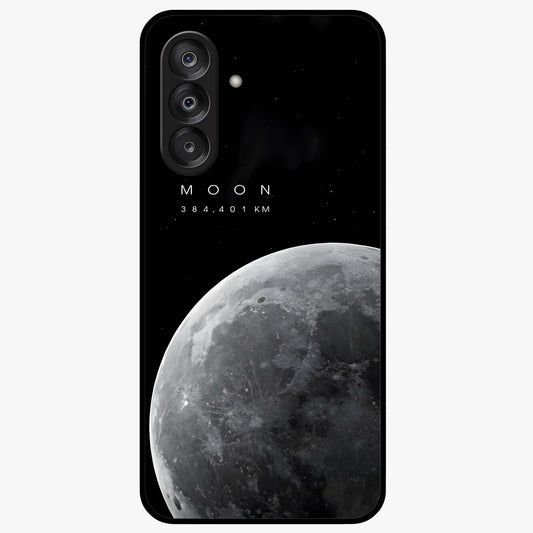 Cosmic Moon Glow Glass Case showing flat back view with glowing moon artwork and glossy glass finish.