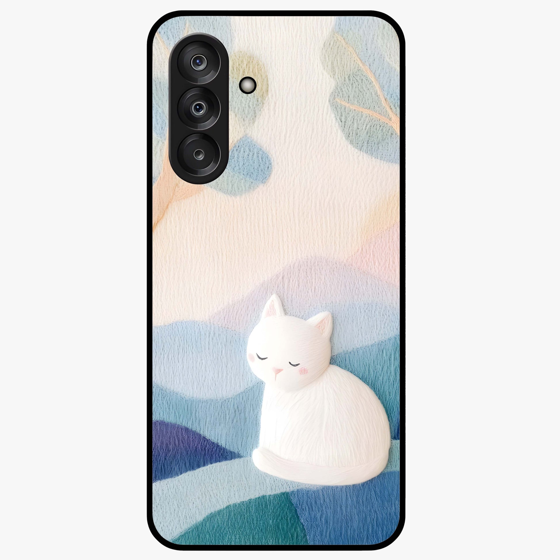 Cotton Dream Cat Glass Case showing flat back view with soft dreamy cat artwork and glossy glass finish.