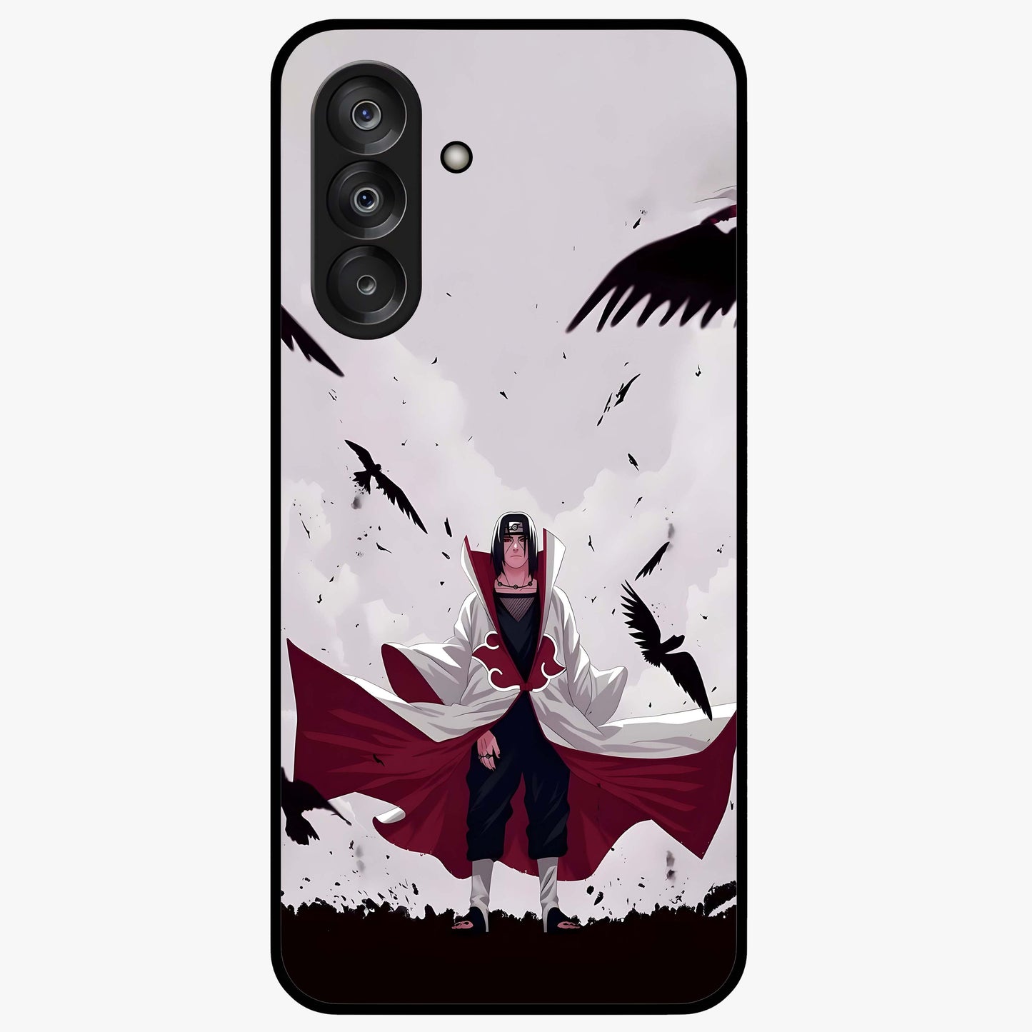 Crimson Crow Ascension Glass Case showing flat back view with mystical crow artwork and glossy glass finish.