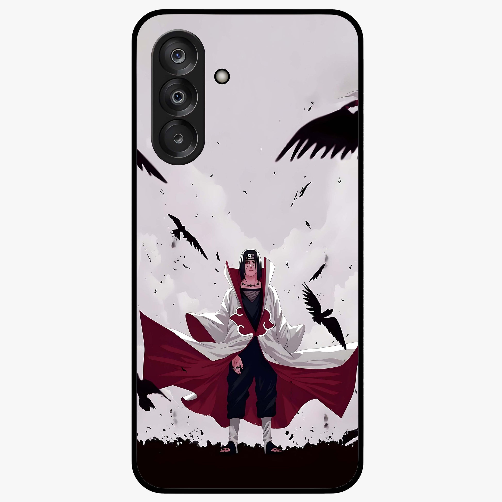 Crimson Crow Ascension Glass Case showing flat back view with mystical crow artwork and glossy glass finish.