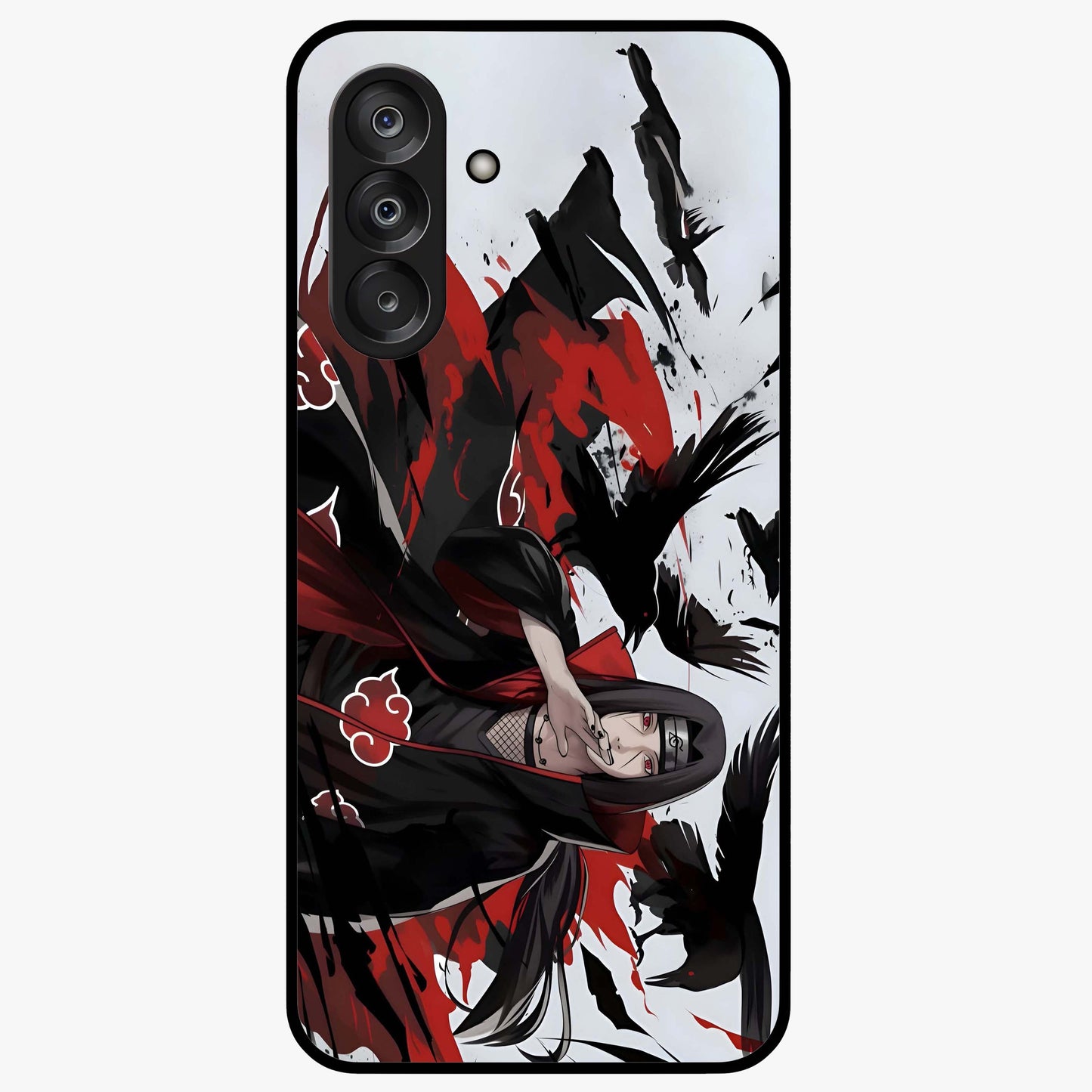 Crimson Crow Illusion Glass Case showing flat back view with artistic crow illusion artwork and glossy glass finish.