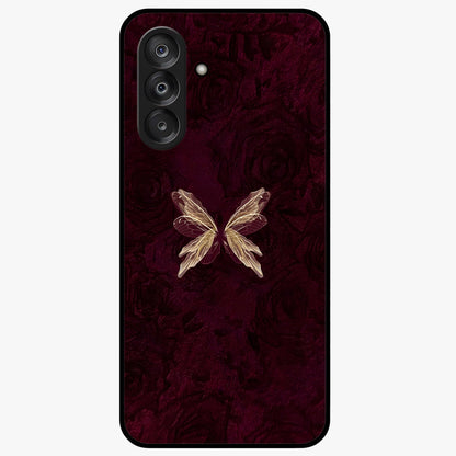 Crimson Fade Butterfly Glass Case showing flat back view with fading butterfly artwork and glossy glass finish.