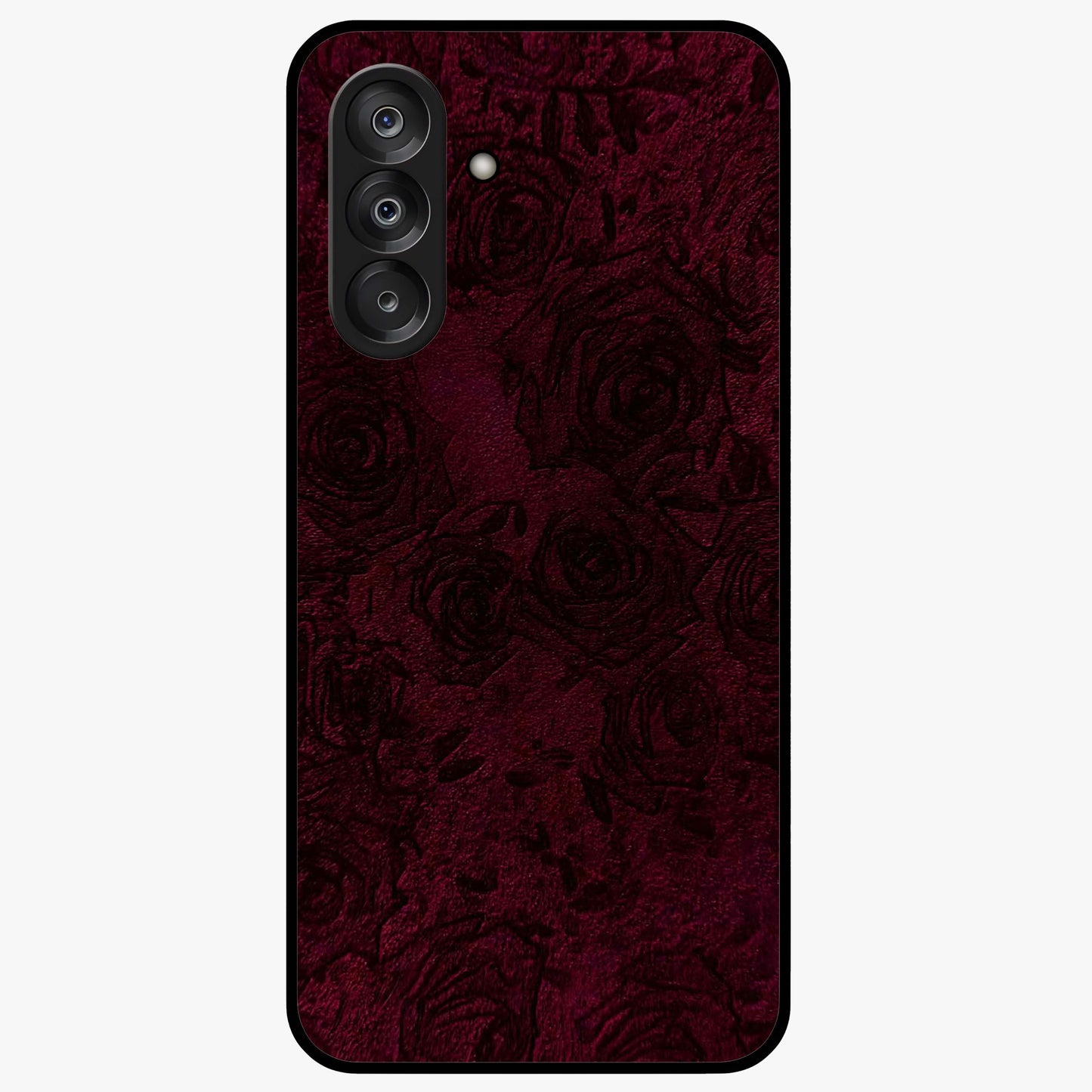 Crimson Fade Flow Glass Case showing flat back view with flowing crimson gradient artwork and glossy glass finish.