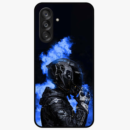 Cyber Sentinel Protocol Glass Case showing flat back view with futuristic cyber themed artwork and glossy glass finish.