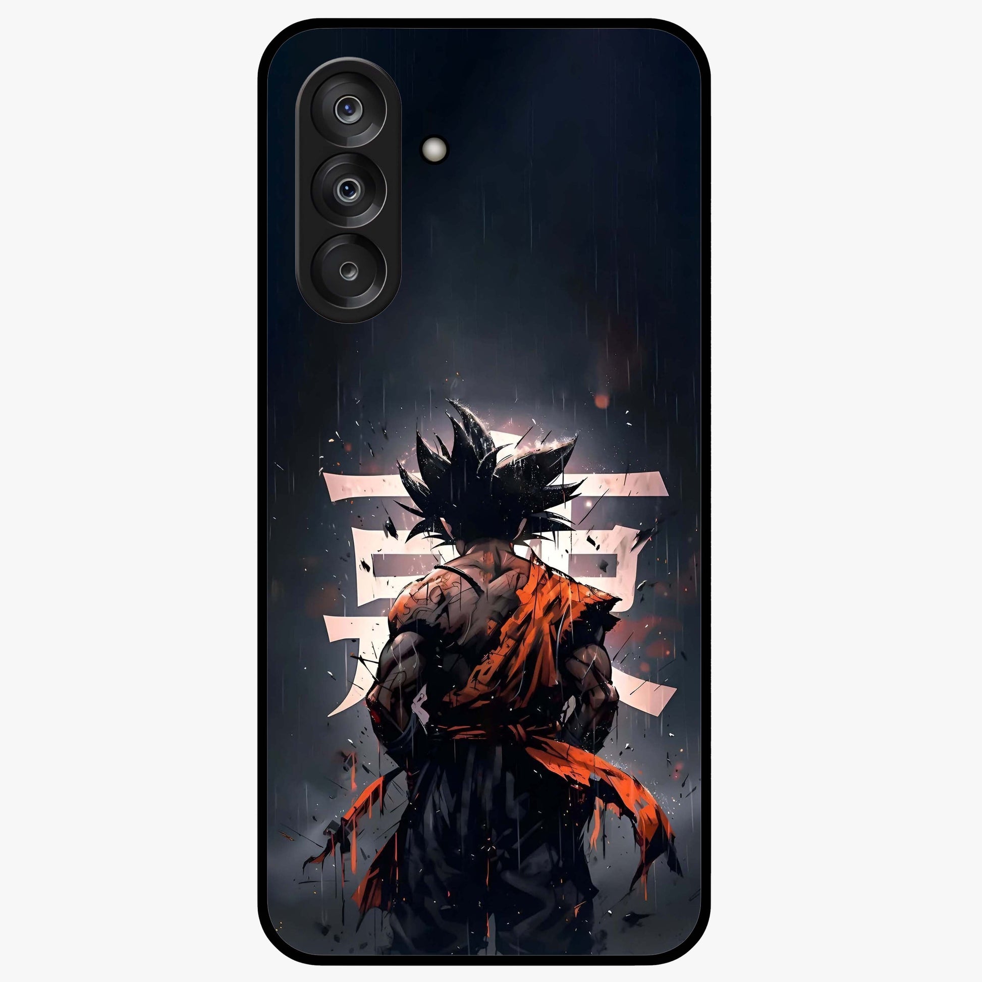 Dark Warrior In Rain Glass Case showing flat back view with warrior artwork in rainy atmosphere and glossy glass finish.