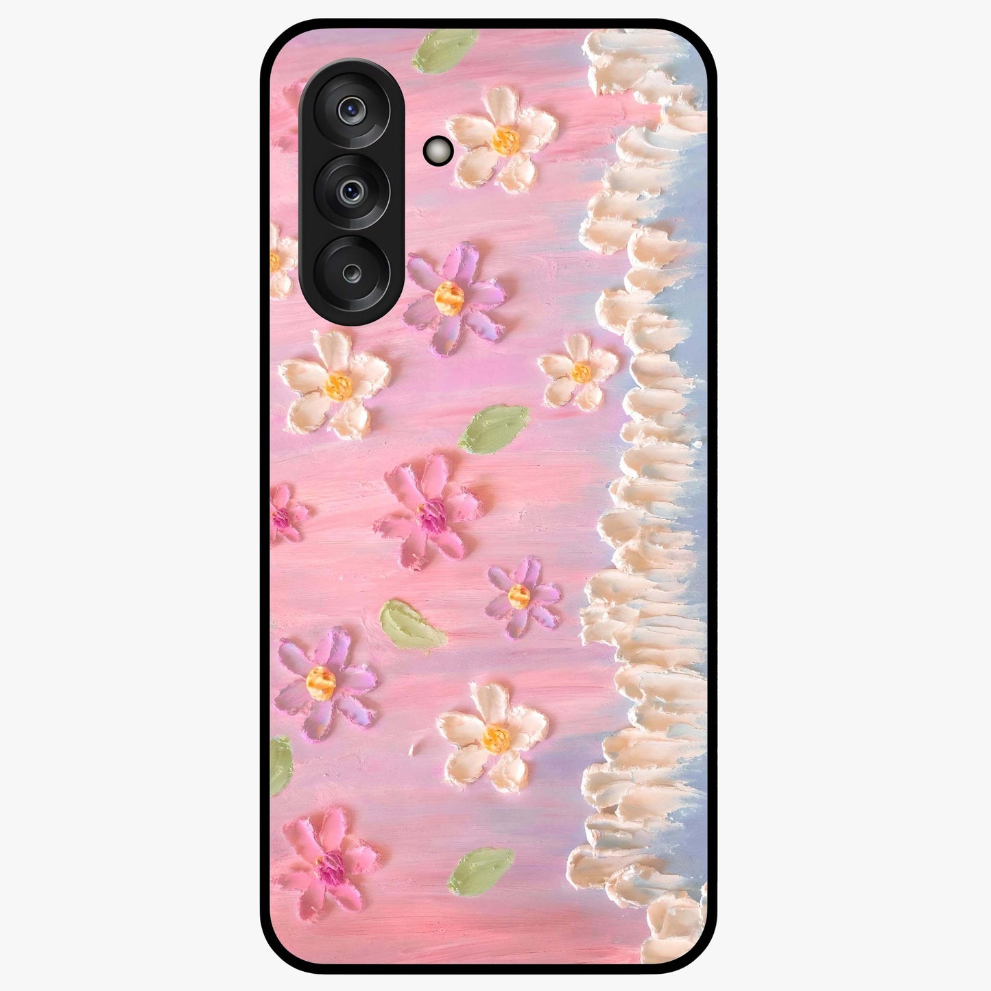 Dreamy Painted Garden Glass Case showing flat back view with artistic painted floral garden artwork and glossy glass finish.