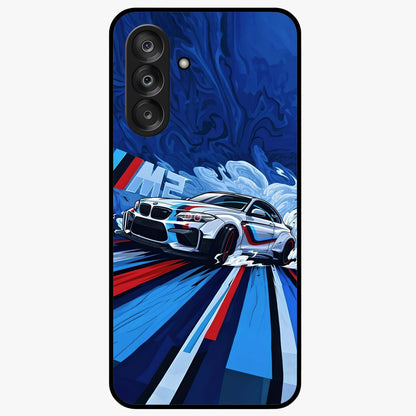 Drift Power Rush Glass Case showing flat back view with dynamic racing inspired artwork and glossy glass finish.