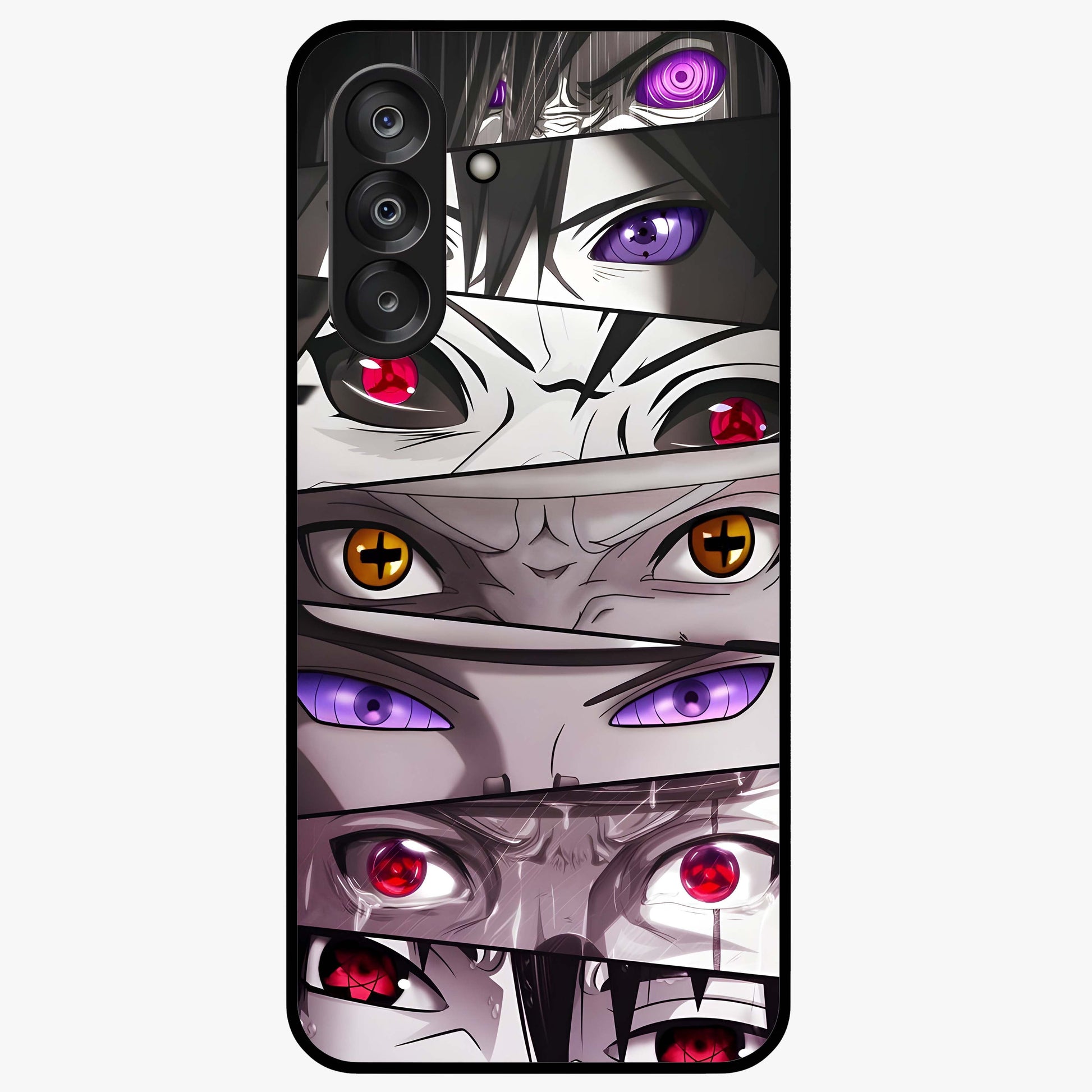 Eyes of Destiny Glass Case showing flat back view with striking eye themed artwork and glossy glass finish.