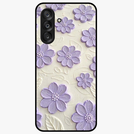 Floral Wall Art With Purple Flowers Glass Case showing flat back view with purple flower artwork and glossy glass finish.