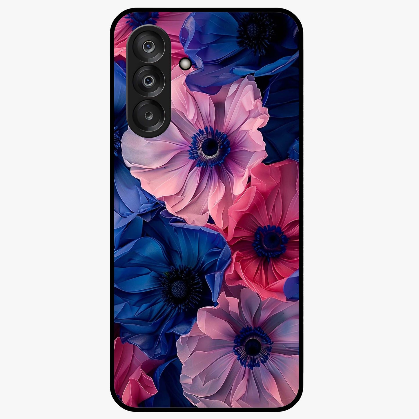 Flower Paper Art Pattern Glass Case showing flat back view with paper cut style floral artwork and glossy glass finish.