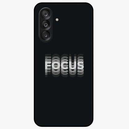 Focus Mode On Glass Case showing flat back view with bold motivational typography design and glossy glass finish.