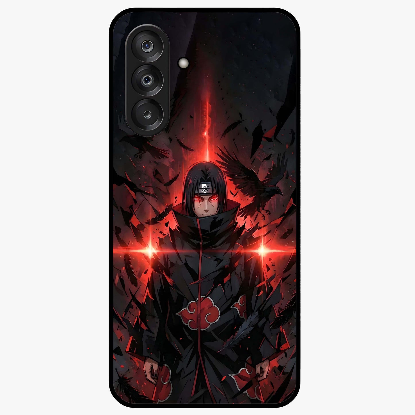 Focused Blade Discipline Glass Case showing flat back view with warrior sword themed artwork and glossy glass finish.