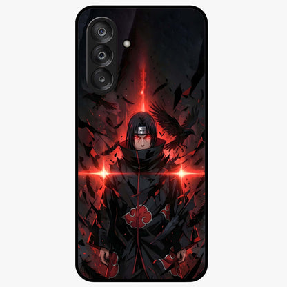 Focused Blade Discipline Glass Case showing flat back view with warrior sword themed artwork and glossy glass finish.