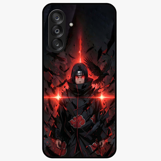 Focused Blade Discipline Glass Case showing flat back view with warrior sword themed artwork and glossy glass finish.