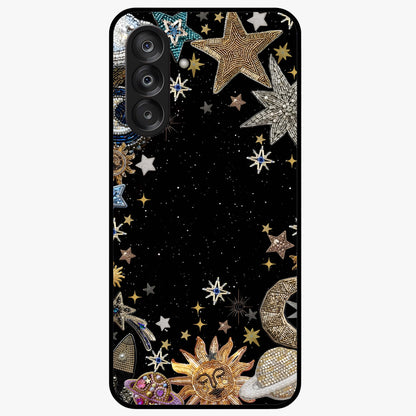 Galactic Jewel Stars Glass Case showing flat back view with sparkling star jewel artwork and glossy glass finish.