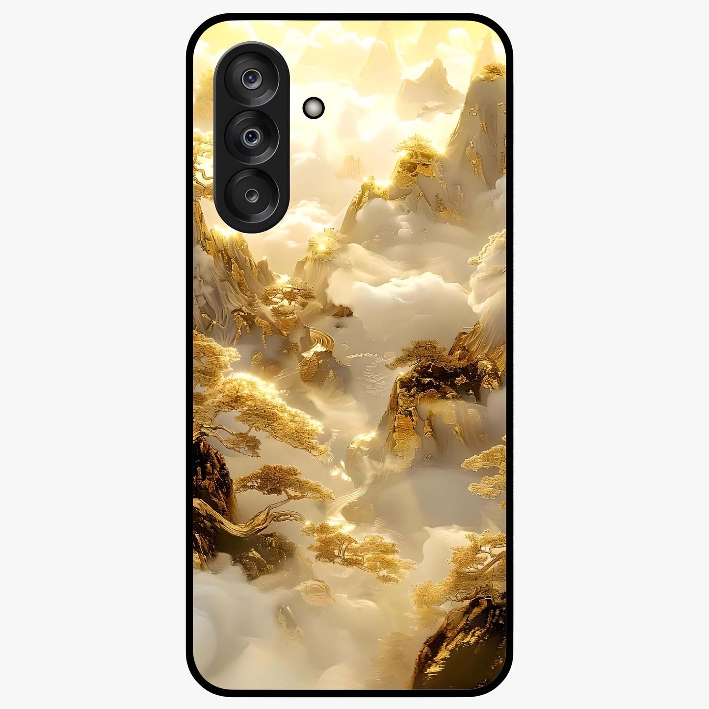 Gates Of Illumination Glass Case showing flat back view with mystical illuminated gate artwork and glossy glass finish.