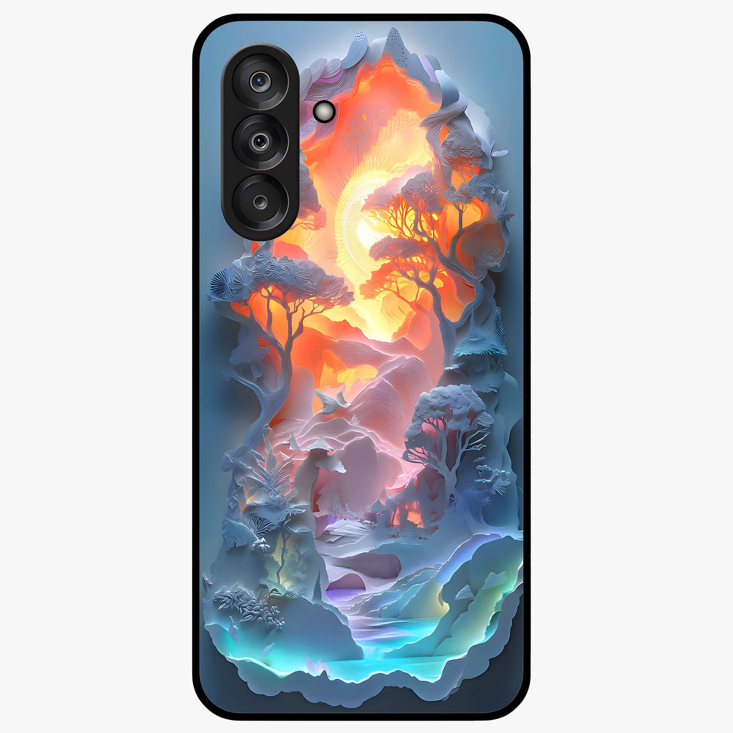 Glow Forest Portal Glass Case showing flat back view with glowing forest portal artwork and glossy glass finish.
