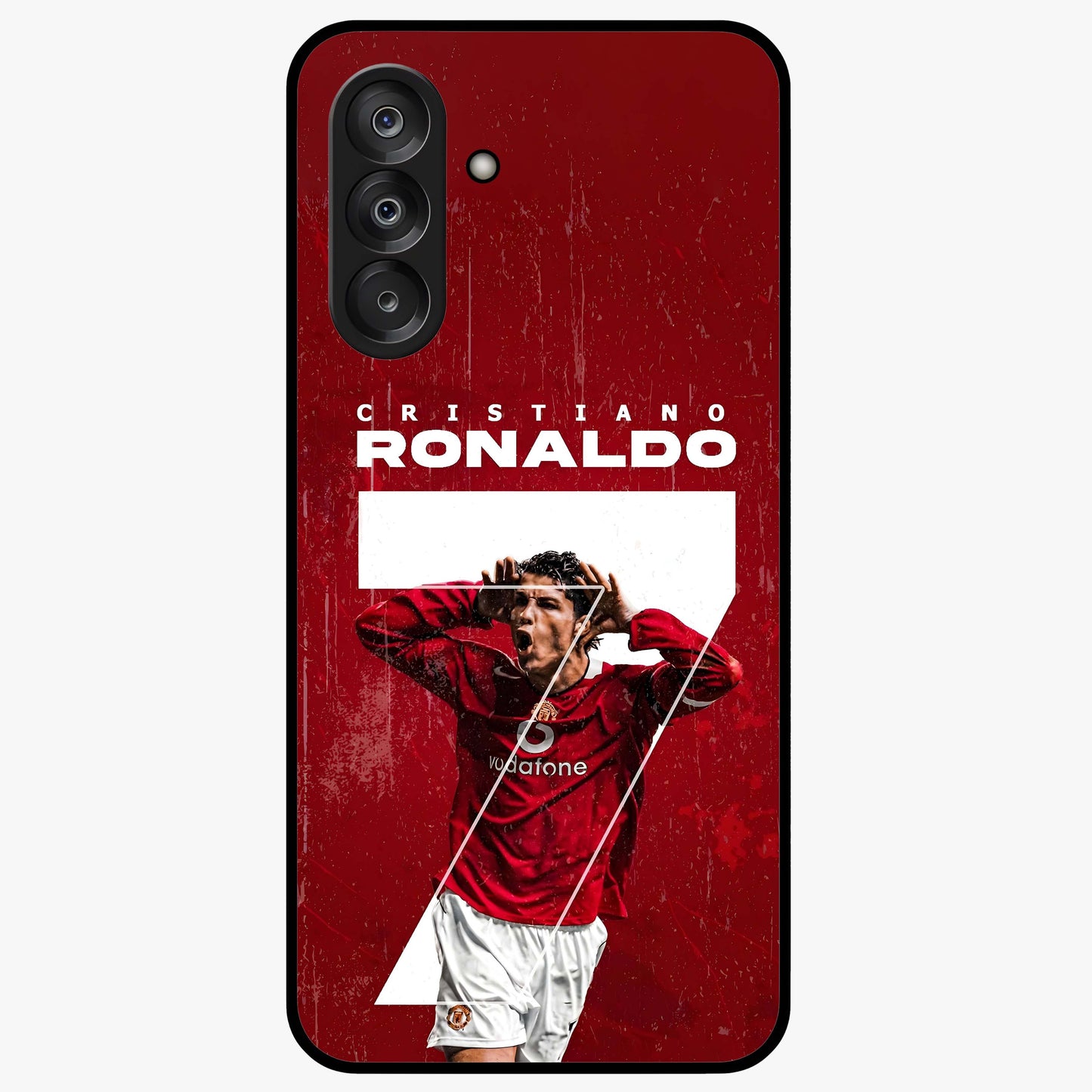 Goal Celebration Legacy Glass Case showing flat back view with football celebration inspired artwork and glossy glass finish.