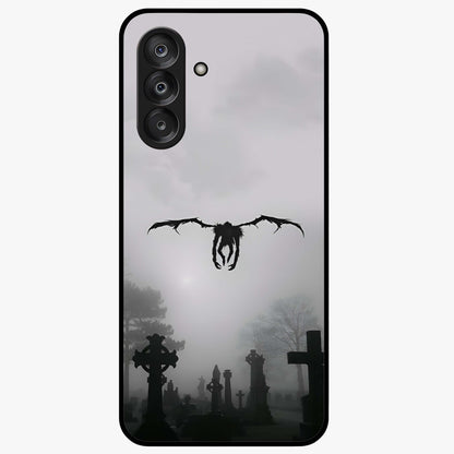 Graveyard Shadow Descent Glass Case showing flat back view with dark graveyard themed artwork and glossy glass finish.