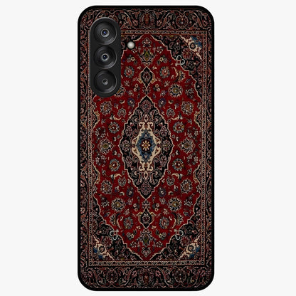 Heritage Carpet Royale Glass Case showing flat back view with ornate Persian carpet inspired pattern and glossy glass finish.