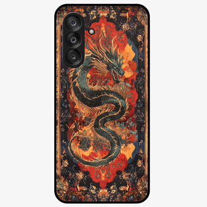 Inferno Dragon Soul Glass Case showing flat back view with fiery dragon artwork and glossy glass finish.