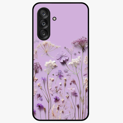 Lavender Blossom Dream Glass Case showing flat back view with soft lavender floral artwork and glossy glass finish.