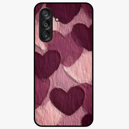 Layered Paper Hearts Glass Case showing flat back view with layered paper heart artwork and glossy glass finish.