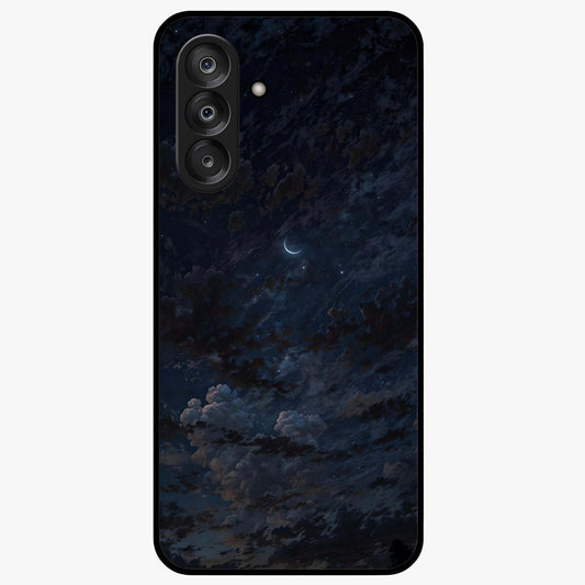 Lunar Veil Silence Glass Case showing flat back view with mystical moon veil artwork and glossy glass finish.