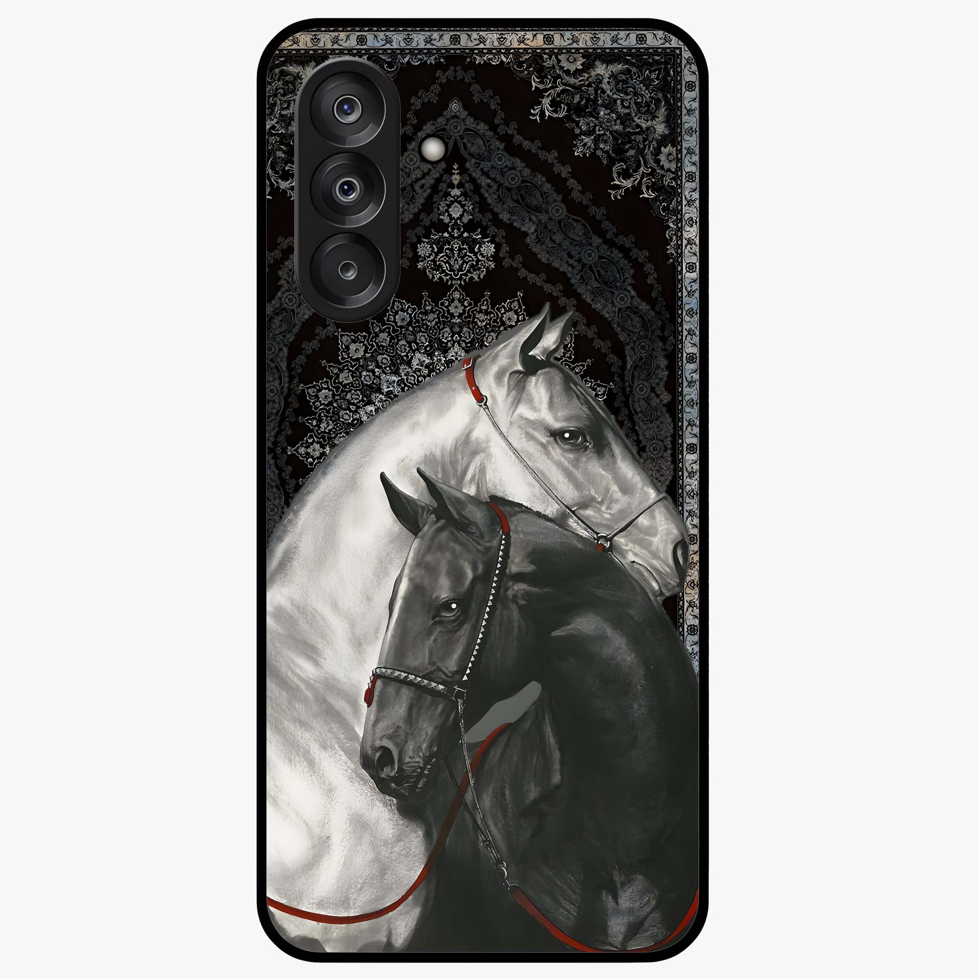 Majestic Ride Legacy Glass Case showing flat back view with powerful automotive inspired artwork and glossy glass finish.