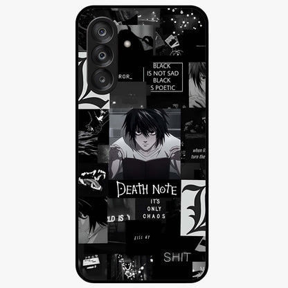 Midnight Chaos Mind Glass Case showing flat back view with abstract dark themed artwork and glossy glass finish.