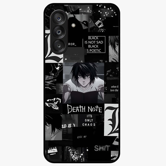 Midnight Chaos Mind Glass Case showing flat back view with abstract dark themed artwork and glossy glass finish.